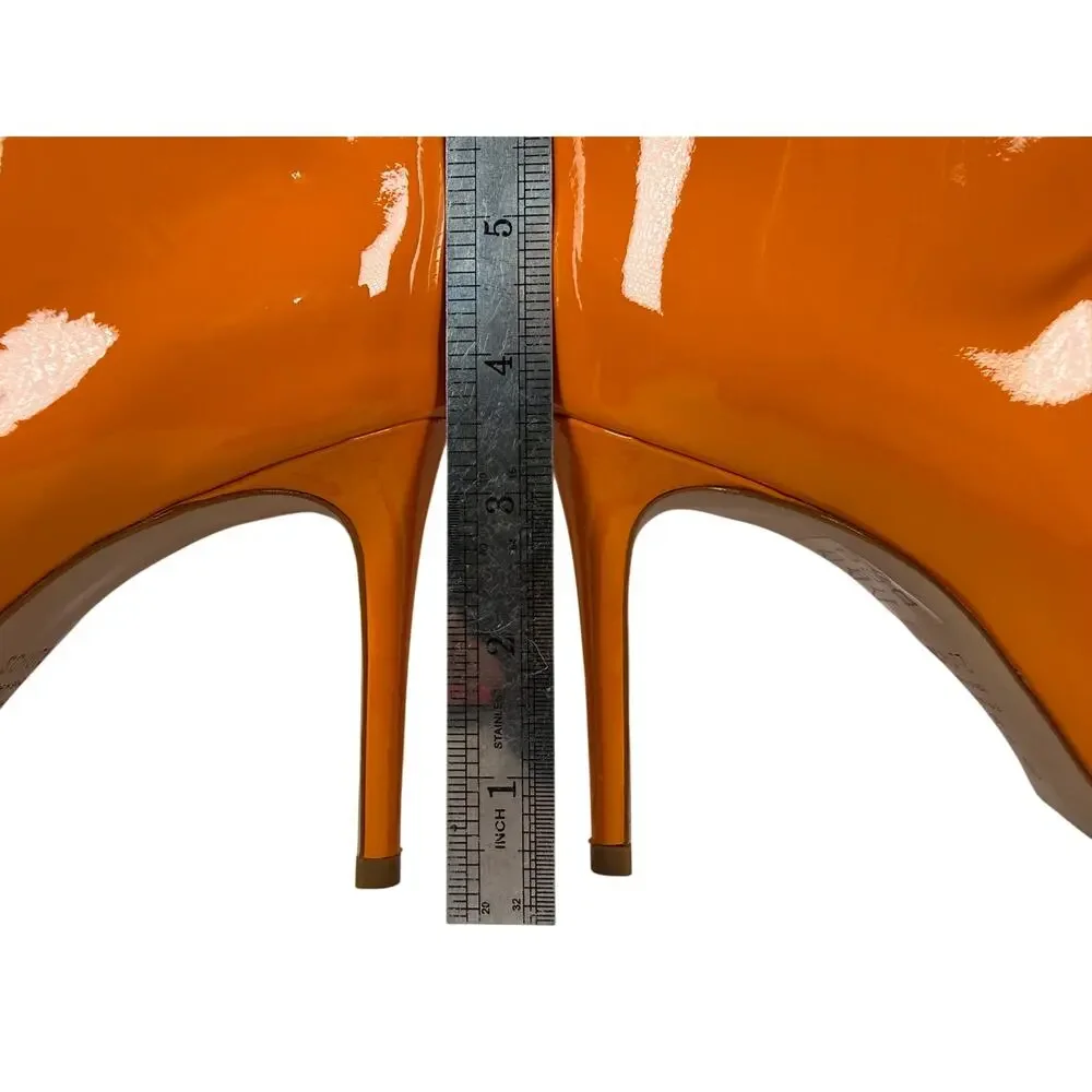 Schutz Maya High Ankle Boots Womens 9 Tangerine Orange Patent Stiletto Pull On